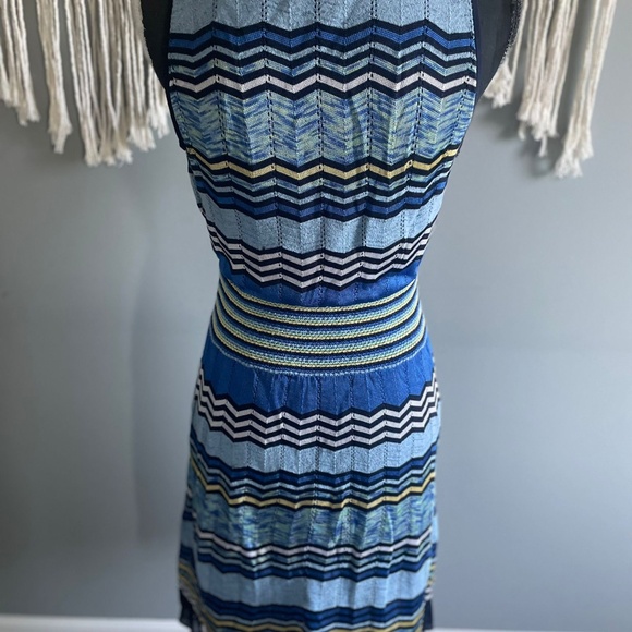 Laundry by Shelli Segal Dress Mixed Zigzag Crochet Knit Dress Blue - Picture 3 of 7
